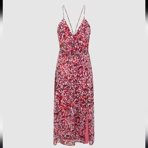 REISS Pink Abstract Floral Print Crossback Side Slit Midi Length Sundress 2